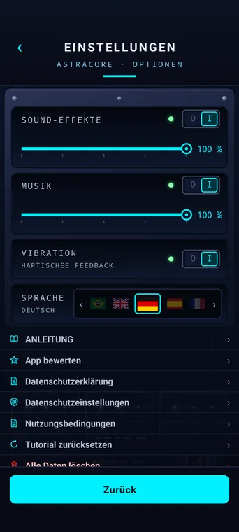 Astracore Einstellungen