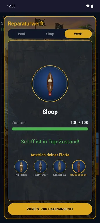 Rise of the Pirate King Werft mit Anstrich der Flotte